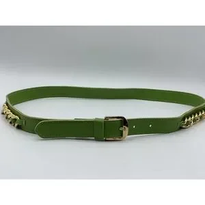 Vita Fete Double Chain Gold & Silver Breaded Shimmery Green Leather Belt New Women main image 2